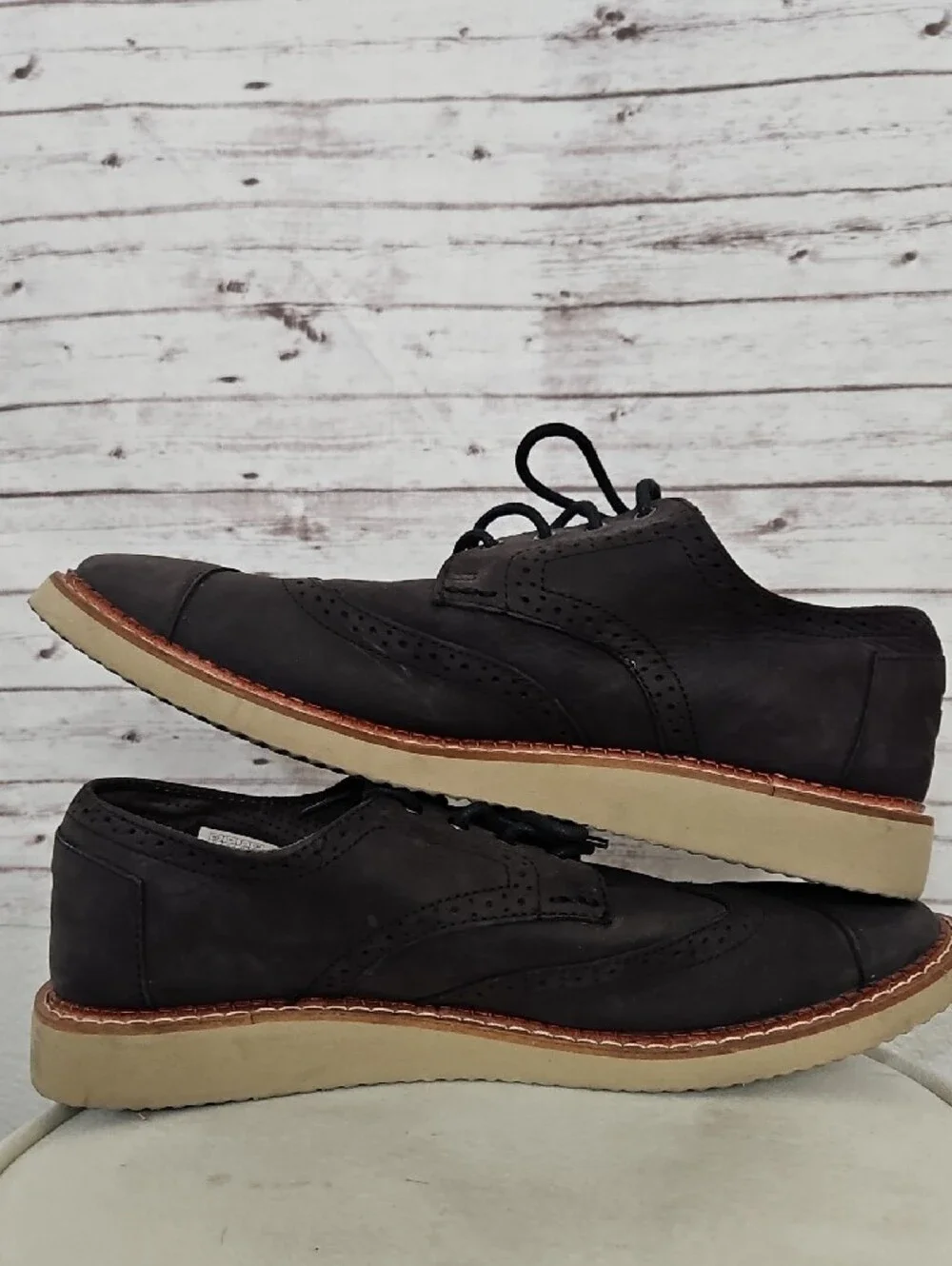 Toms Dark Brown Wingtip Derby Shoes with Cream Sole